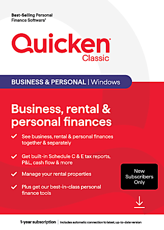 Quicken Classic Business & Personal, New User, 1-Year Subscription, Windows® Compatible, ESD