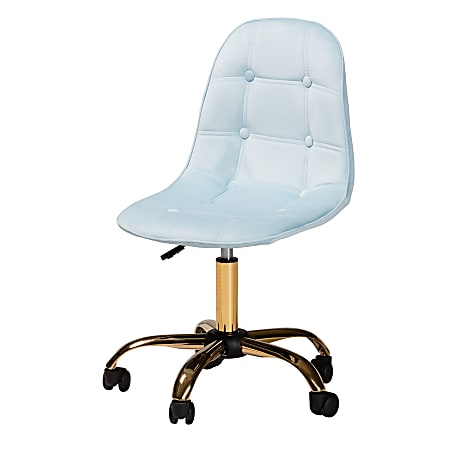 Baxton Studio Kabira Velvet Mid-Back Swivel Office Task Chair, Aqua/Gold