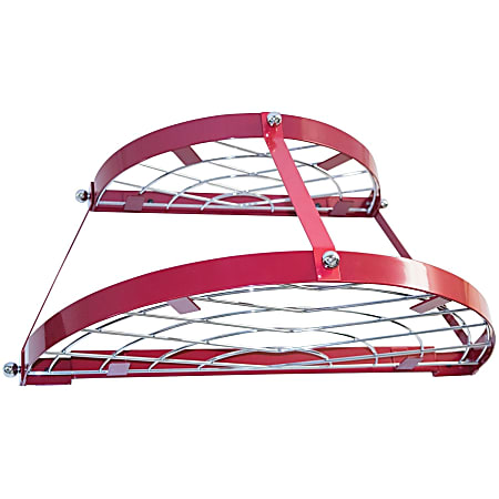 Range Kleen CW6003 Red Enameled Double Shelf Wall Mounted Pot Rack - 12" Height x 24" Width x 11.9" Depth - Wall Mountable, Hanging Hook, Storage Space, Damage Resistant - Powder Coated Steel