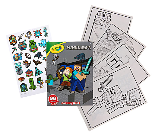 Crayola Minecraft Coloring Book for Kids (96pgs), Includes Minecraft Sticker Sheet, Kids Coloring Pages, Minecraft Gift for Boys & Girls, 3+