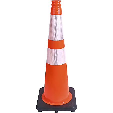 Tatco Slimline Traffic Cones - 1 / Each - 10.8" Width x 28" Height - Cone Shape - Reflective, Flexible, Long Lasting - Polyvinyl Chloride (PVC) - Black, Silver, Orange