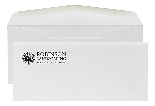 Gummed Seal, Stationery Envelopes, 4-1/8" x 9-1/2",  1-Color Flat Print, Custom #10, 24 lb. Strathmore Writing Bright White Wove, Box Of 250