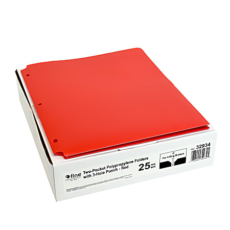 C-Line 2-Pocket 3-Hole Punch Poly Folders, 8-1/2" x 11", Red, Pack Of 25 Folders