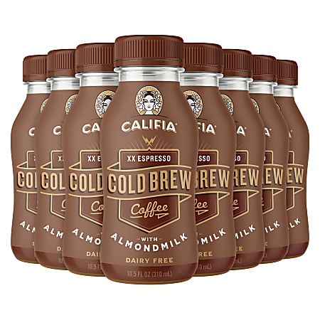 Califia Farms Cold Brew Coffee XX Espresso With Almond Milk, Classic Roast, 10.5 Oz Per Bag, Carton Of 8 Bags