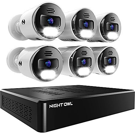 Night Owl 8-Channel 4K Bluetooth&reg; NVR With 2TB Hard Drive And 6 Wired IP 4K Spotlight Cameras, Black/White