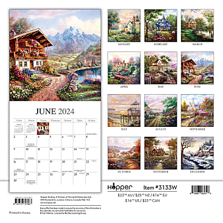 2024 Hopper Studios Monthly Square Wall Calendar 12 x 12 Bygone Days