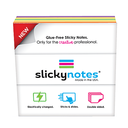 Slickynotes Self-Stick Notes, 4" x 4", Assorted Colors, 100% Recycled, 95 Sheets Per Pad, Pack Of 5 Pads