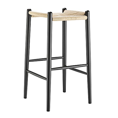 Eurostyle Evelina Backless Wood Barstool With Rush Seat, Natural/Black