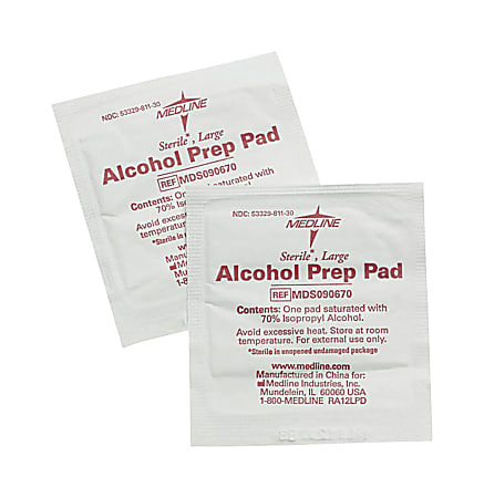 Medline Sterile 2-Ply Alcohol Prep Pads, Large, 100 Prep Pads Per Box, Case Of 10 Boxes