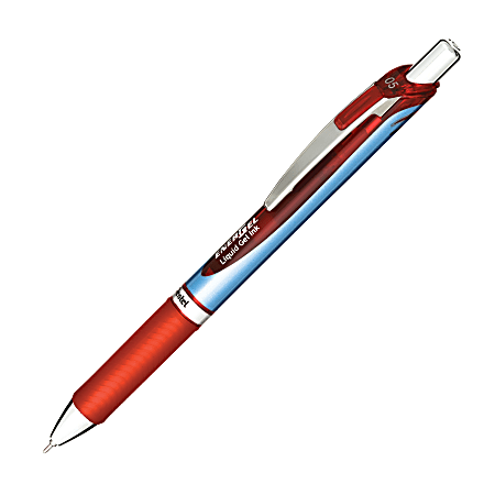 Pentel® EnerGel™ RTX Retractable Liquid Gel Pens, Needle Point, 0.5 mm, Multicolor Barrel, Red Ink, Pack Of 12