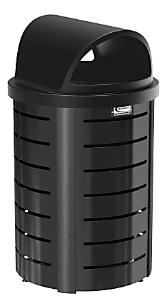 Suncast Commercial® Outdoor Decorative Round Metal Trash Can With Roto-Molded Lid, 35 Gallons, Black