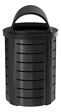 Suncast Commercial® Outdoor Decorative Round Metal Trash Can With  Roto-Molded Lid, 35 Gallons, Black