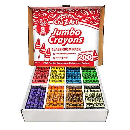 Cra-Z-Art Crayons Class Pack, Jumbo, 8 Assorted Colors, Pack Of 200 Crayons