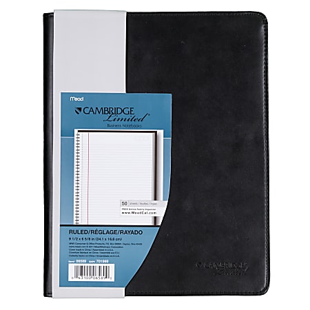 Cambridge® Refillable Business Notebook, 6 5/8" x 9 1/2", 1 Subject, College Ruled, 48 Sheets (96 Pages), Black