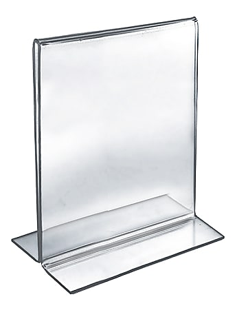 Azar Displays Double-Foot 2-Sided Acrylic Vertical Sign Holders, 8" x 10", Clear, Pack Of 10 Holders