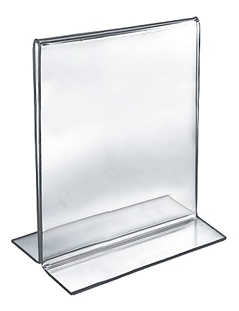 Azar Displays Double-Foot 2-Sided Acrylic Vertical Sign Holders, 8" x 10", Clear, Pack Of 10 Holders