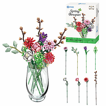 Contixo BK03 Spring Bouquet Floral Collection Building Block Set, Grade 3 – 12, Set Of 1,237 Pieces