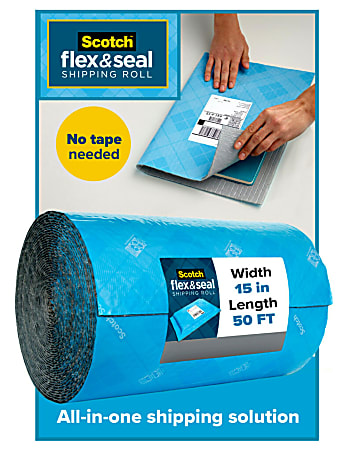 Scotch® Flex & Seal Shipping Roll, 15" x 50', Light Blue