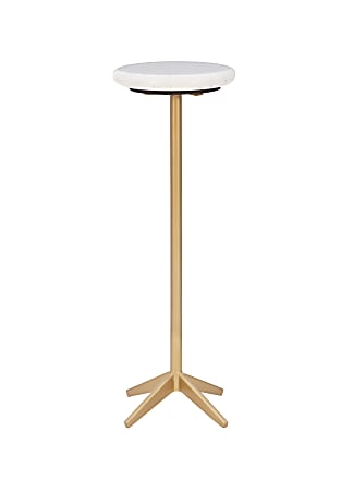 Powell Kellam Marble Side Table, 28"H x 10-1/2"W x 10-1/2"D, Gold/White