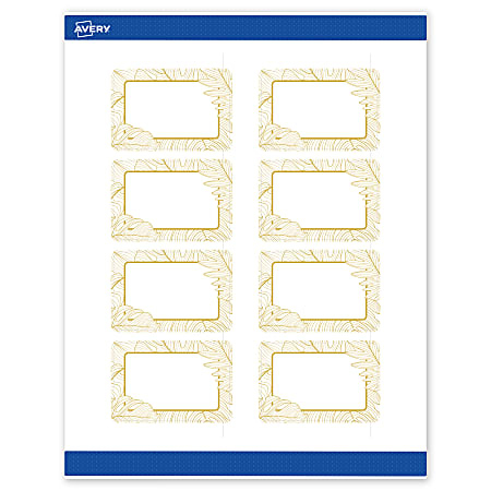 Avery® Printable Labels With Sure Feed® Technology, S00-EVX, Rectangle, 2" x 3", Matte White With Preprinted Gold Leaf Pattern, Pack Of 80