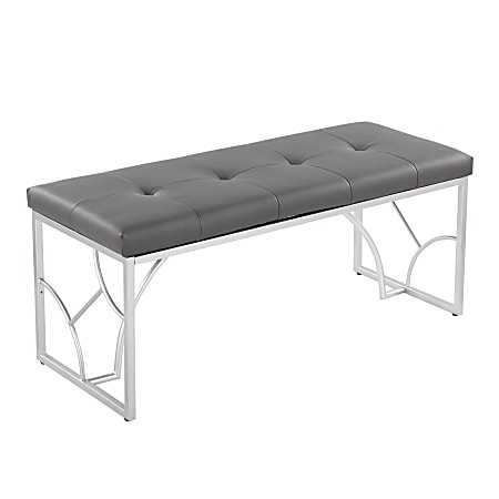 LumiSource Constellation Contemporary Faux Leather Bench, Gray/Silver