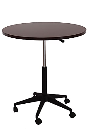 Boss® Mobile Round Height-Adjustable Table, Mahogany/Black