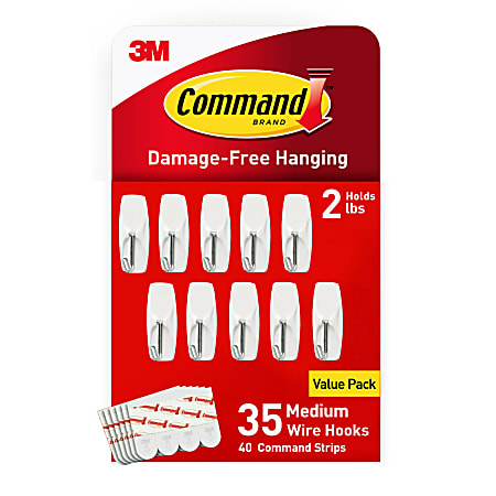 Command Medium Wire Toggle Hooks, 35-Command Hooks, 40-Command Strips, Damage-Free, White