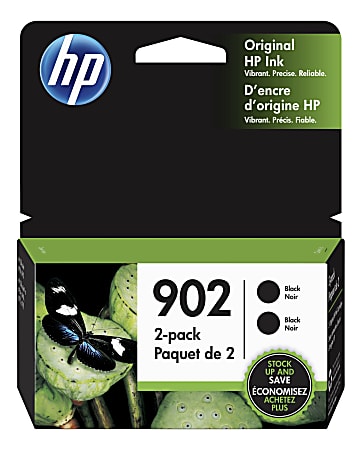 HP 902 Black Ink Cartridges, Pack Of 2, 3YN96AN