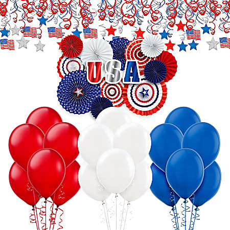 Amscan Patriotic Room Decorating Kit, Red/White/Blue, Set Of 76 Pieces