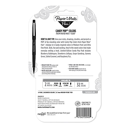 Paper Mate Flair Candy Pop 6pk Felt Pens 0.7mm Medium Tip