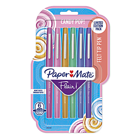 6 Count Medium Point 0.7mm Candy Pop Pack Felt Tip Pens Assorted 