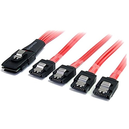 StarTech.com 1m Serial Attached SCSI SAS Cable - SFF-8087 to 4x Latching SATA - SAS/SATA for Hard Drive - 1m - 1 Pack - 1 x SFF-8087 Male Mini-SAS - 4 x Male SATA - Red
