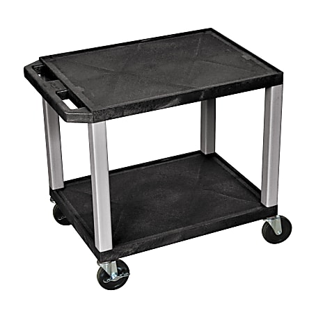 H. Wilson Tuffy 2-Shelf Plastic Utility Cart, 26"H x 19"W x 16"D, Black/Nickel