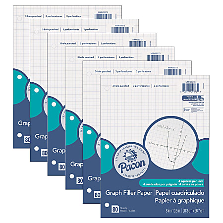 Pacon® Graphing Paper, 8" x 10-1/2", 1/4" Quadrille Ruled, White, 80 Sheets Per Pack, Case Of 6 Packs