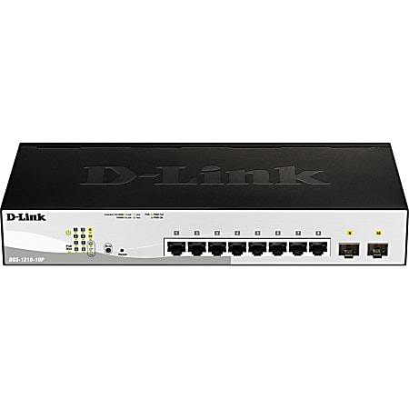 D-Link DGS-1210-10MP Ethernet Switch - 8 Ports - Manageable - Gigabit Ethernet - 1000Base-T, 1000Base-X - 3 Layer Supported - Modular - 2 SFP Slots - Twisted Pair, Optical Fiber - Lifetime Limited Warranty