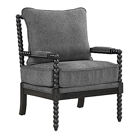 Office Star Eliza Fabric/Wood Spindle Accent Chair, 37”H x 26-1/4”W x 32-1/4”D, Charcoal