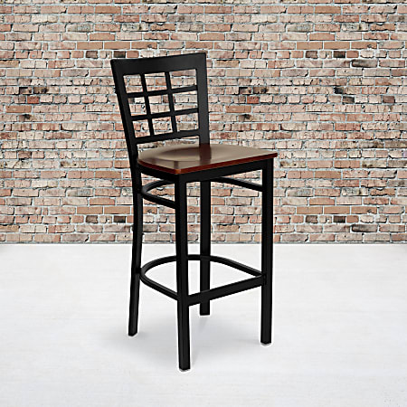 Flash Furniture Metal/Wood Restaurant Barstool With Window Back, Mahogany/Black