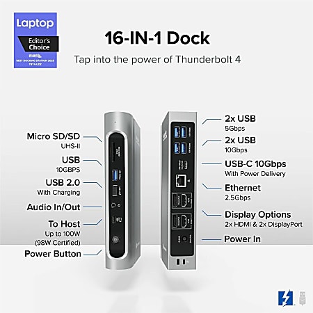 Plugable 16 in 1 Thunderbolt 4 Dock with 100W Charging 4K