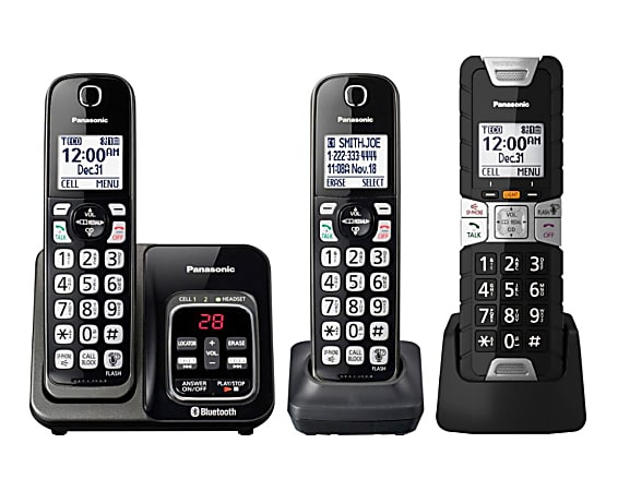 Panasonic® L2C DECT 6.0 Plus Tough Cordless Phone System With Digital Answering Machine, Black, KX-TGD583M