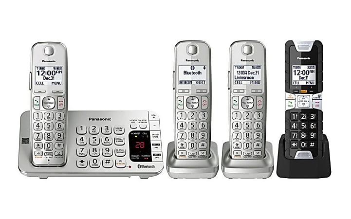 Panasonic® Link2Cell Plus Tough Cordless Phone System, Silver/Black, KX-TGE484S2