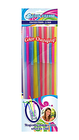 Cool Change Color-Changing Drinking Straws, 9", Assorted Colors, Pack Of 25