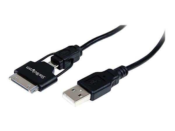 StarTech.com 0.65m (2 ft) Short Apple 30-pin Dock Connector or Micro USB to USB Combo Cable for iPhone / iPod / iPad - 2.13 ft Apple Dock Connector/USB Data Transfer Cable for PC, Charger, iPhone, iPod, iPad, Cellular Phone