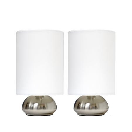 Simple Designs Gemini Mini Touch Table Lamps, 9"H, Ivory Shade/Brushed-Nickel Base, Set Of 2