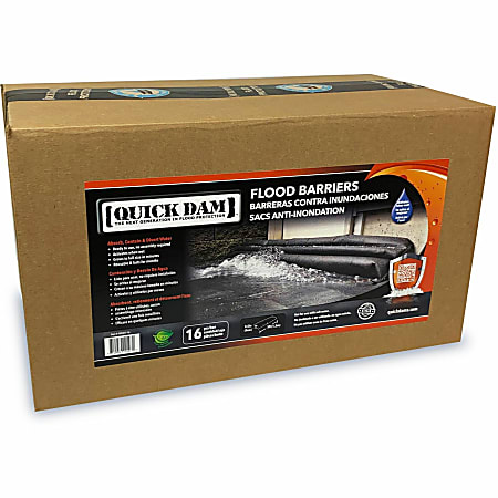 Quick Dam Flood Barriers, 3.5"H, Black, 16 / Carton
