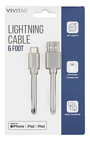 Vivitar Lightning To USB-A Cable, 6', Gray, NIL1006-GRY-STK-24