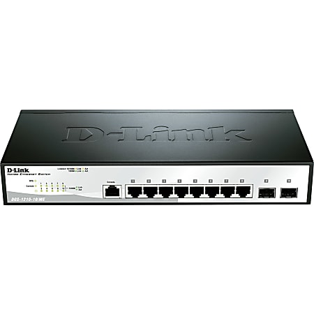 D-Link DGS-1210-10/ME Ethernet Switch - 8 Ports - Manageable - Gigabit Ethernet - 10/100/1000Base-T, 1000Base-X - 3 Layer Supported - Modular - 2 SFP Slots - Twisted Pair, Optical Fiber - 1U High - Rack-mountable