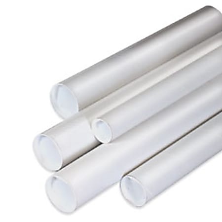 Office Depot® Brand White Mailing Tubes With Plastic Endcaps, 2 1/2" x 20", 80% Recycled, Pack Of 34
