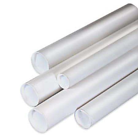 Office Depot® Brand White Mailing Tubes With Plastic Endcaps, 2 1/2" x 48", 80% Recycled, Pack Of 34