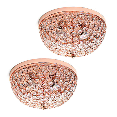 Elegant Designs 2-Light Elipse Crystal Flush-Mount Ceiling Lights, Rose Gold/Crystal, Pack Of 2 Lights
