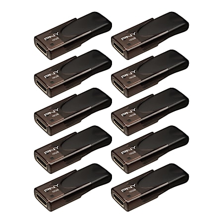 PNY Attaché 4 USB 2.0 Flash Drives, 16 GB, Black, Pack Of 10 Flash Drives